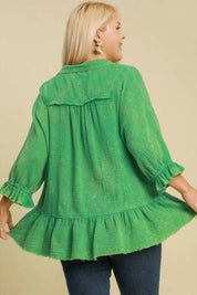 Umgee Full Size Mineral Washed Cotton Gauze Top Plus Size | Tops Daverri Fashions