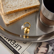 18K Gold-Plated Orb & Pearl Open Ring | Jewelry Daverri Fashions
