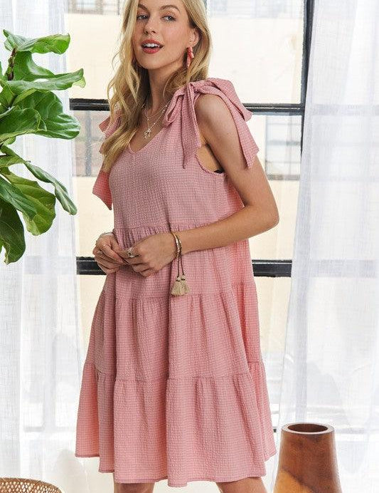 ADORA V-Neck Tie Shoulder Dress | Knee Length Dresses Daverri Fashions