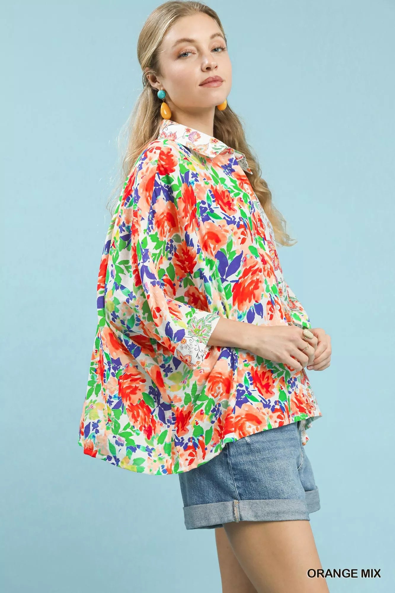 Umgee Mixed Floral Oversized Button Down Shirt | Daverri Fashions