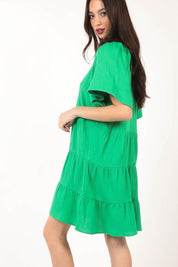 VERY J Texture V-Neck Ruffled Tiered Dress | Daverri Fashions