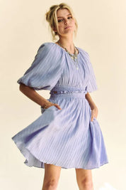 Davi & Dani Back Button Puff Sleeve Mini Dress | Mini Dresses Daverri Fashions