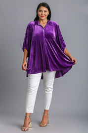 Umgee Full Size Button Down Tiered Back High Low Shirt | Daverri Fashions