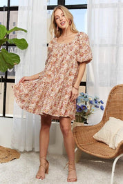 ADORA Floral Square Neck Puff Sleeve Dress | Daverri Fashions