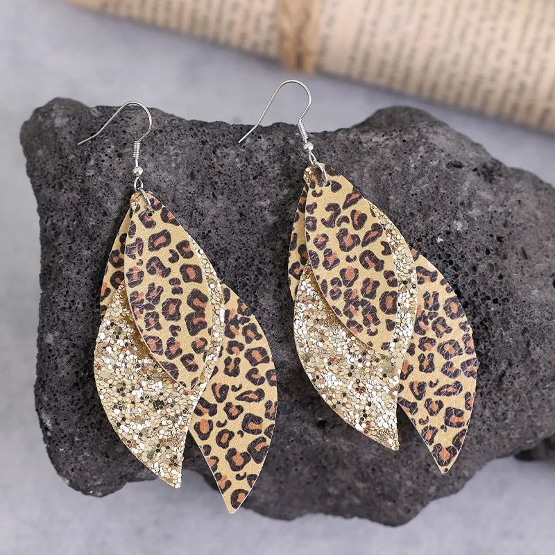PU Leather Leopard Leaf Earrings | Earrings Daverri Fashions