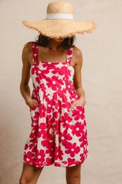 BiBi Floral Prints Tuck Detail Short Overall With Pockets | Overalls Daverri Fashions