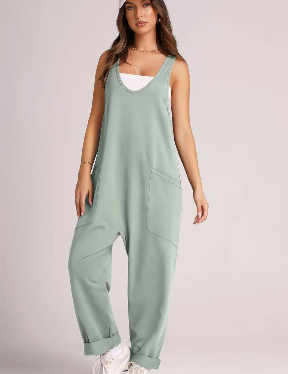 Sage Lovelet V-Neck Wide Strap Overalls | Overalls Daverri Fashions