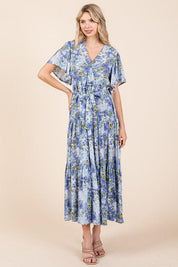 Mittoshop Floral Tie Waist Flutter Sleeve Tiered Dress | Daverri Fashions