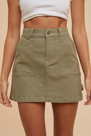 Olive XL Annie Wear Cargo Denim Mini Skirt | Daverri Fashions