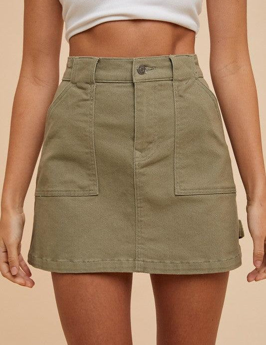 Olive XL Annie Wear Cargo Denim Mini Skirt | Daverri Fashions