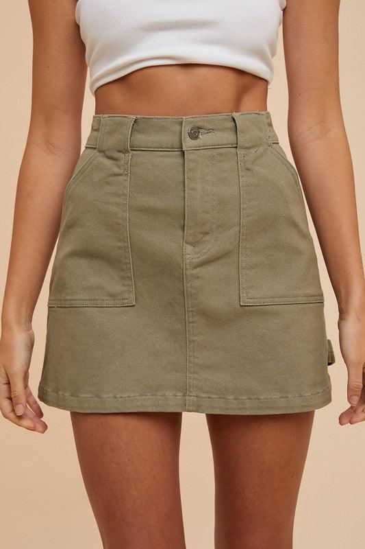 Olive XL Annie Wear Cargo Denim Mini Skirt | Daverri Fashions