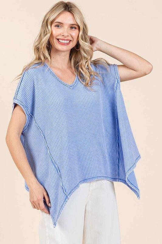 Mittoshop Mineral Wash Waffle Knit Pointed Hem Oversized Top | Tops Daverri Fashions