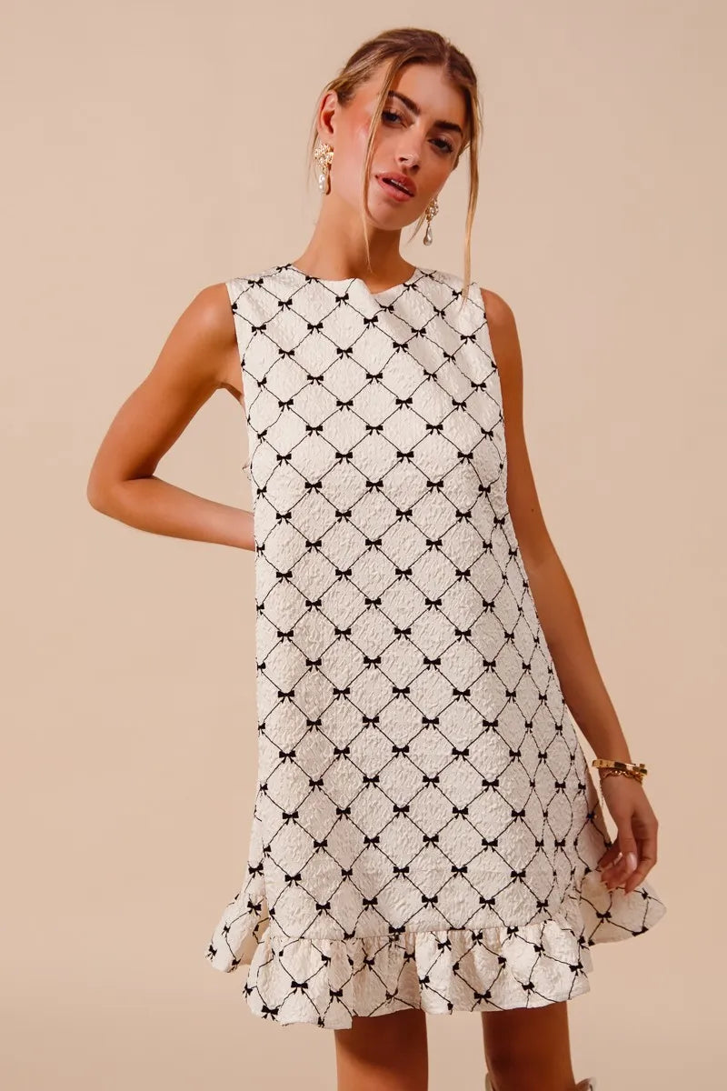 SO ME Texture Bow Printed Mini Ruffle Dress | Daverri Fashions