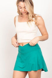 VERY J Crossover Waist Active Skirt with Short Liner | Daverri Fashions