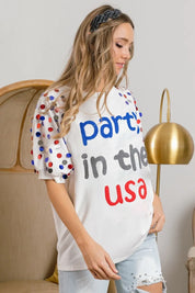 BiBi Party In The Usa Spangle Puff Sleeves Top | Tops Daverri Fashions