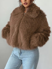 Fuzzy Zip Up Cropped Jacket | Jackets Daverri Fashions