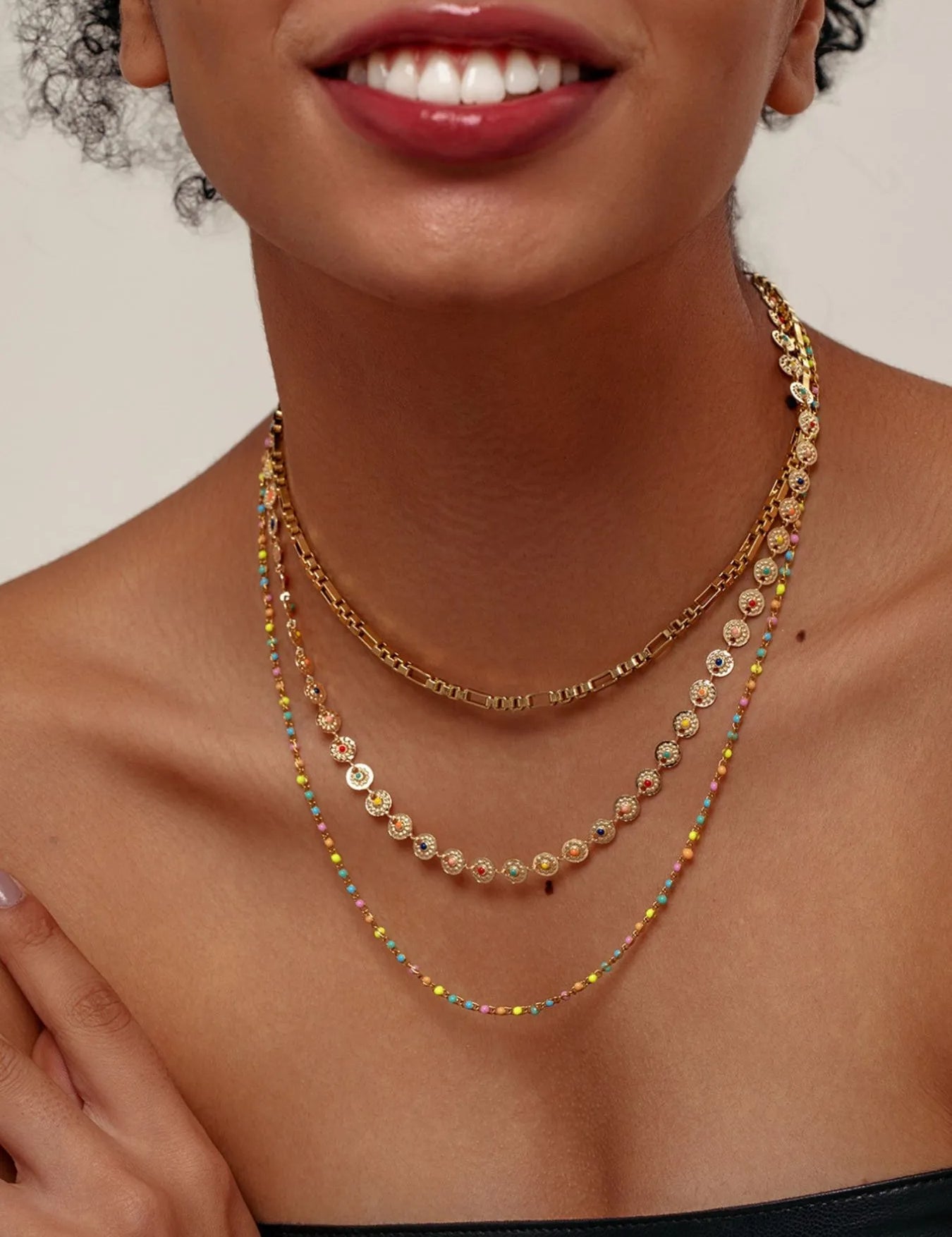 18K Gold-Plated Layered Resin Bead Necklace | Necklaces Daverri Fashions