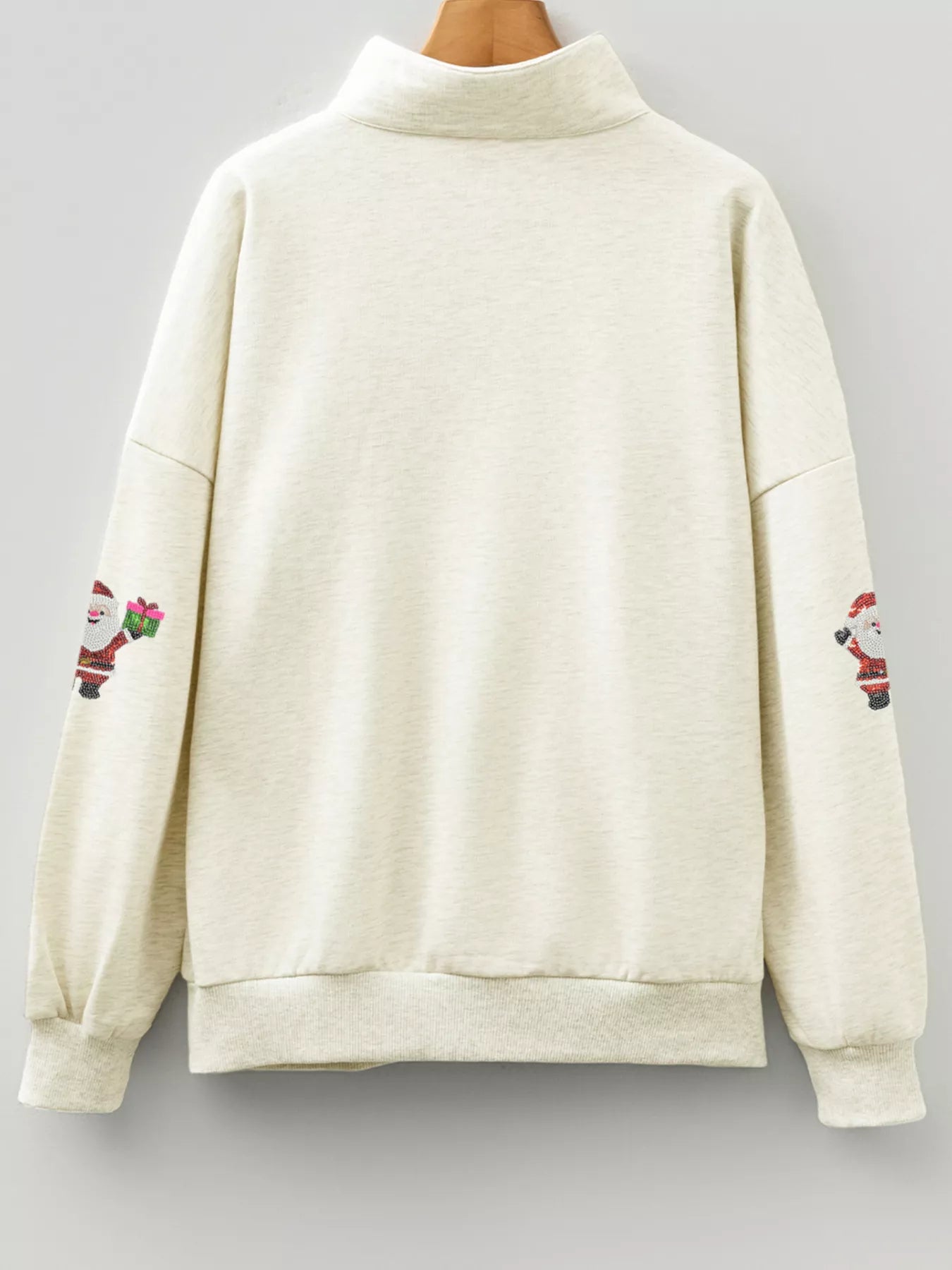 Christmas Striped Patchwork Zip Neck Sequin Santa Gift Sweatshirt | Sweatshirts Daverri Fashions