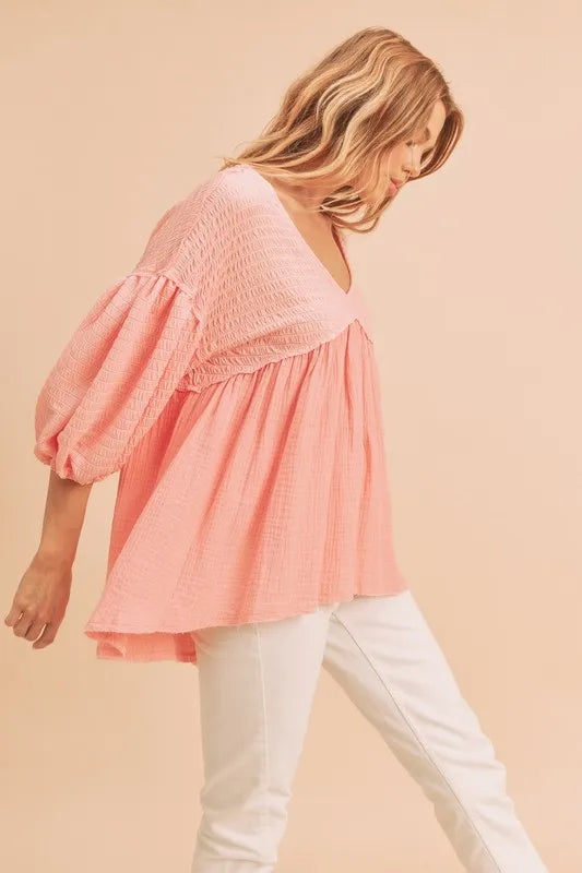 Aemi + Co High-Low Frayed Hem V-Neck Blouse | Daverri Fashions