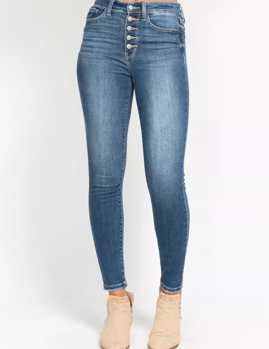 Judy Blue Full Size High Rise Button Fly Skinny Jeans Plus Size | Jeans Daverri Fashions
