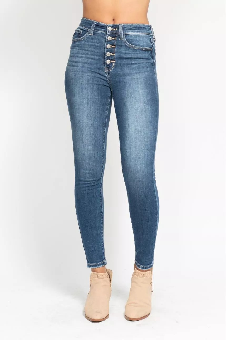 Judy Blue Full Size High Rise Button Fly Skinny Jeans Plus Size | Jeans Daverri Fashions