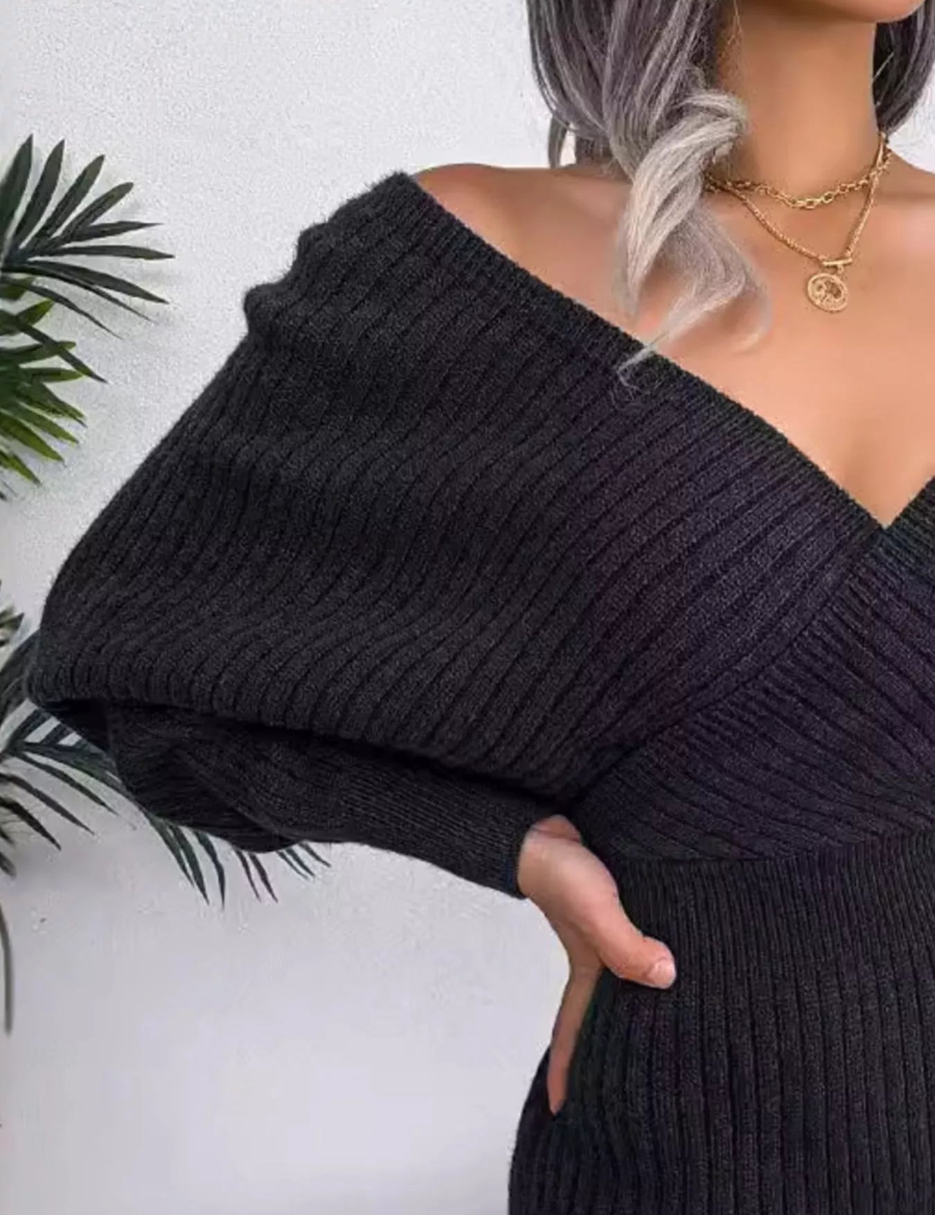 Surplice Long Sleeve Sweater Dress | Mini Dresses Daverri Fashions