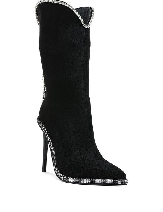 Ashipa Diamante Chain Detail Calf Boots | Boots Daverri Fashions