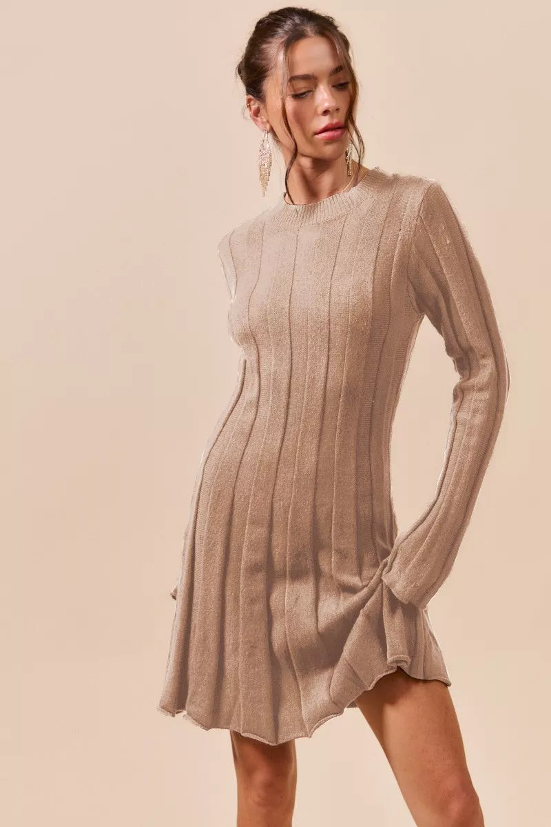 SO ME Ribbed Long Sleeve Mini Sweater Dress | Mini Dresses Daverri Fashions