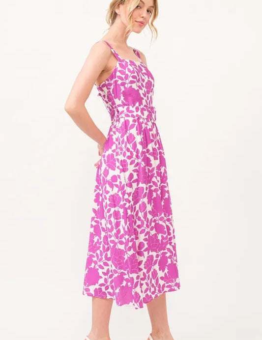 And The Why Square Neck Belted Floral Printed Midi Dress | Midi Dresses Daverri Fashions