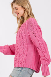 SAGE + FIG Cable-Knit Long Sleeve Sweater Pink | Sweaters Daverri Fashions