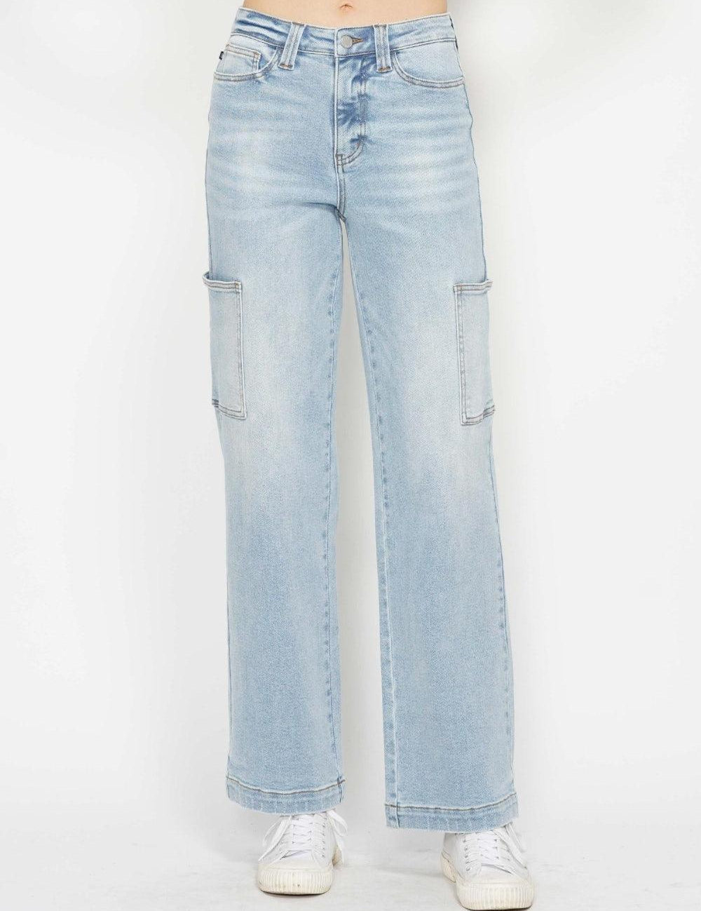 Light Judy Blue Full Size High Waist Straight Cargo Jeans | Cargo Jeans Daverri Fashions