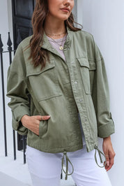 Drawstring Snap Down Dropped Shoulder Denim Jacket | Denim Jackets Daverri Fashions