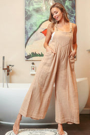 BIBI Textured Front Pocket Wide Leg Overalls | Overalls Daverri Fashions