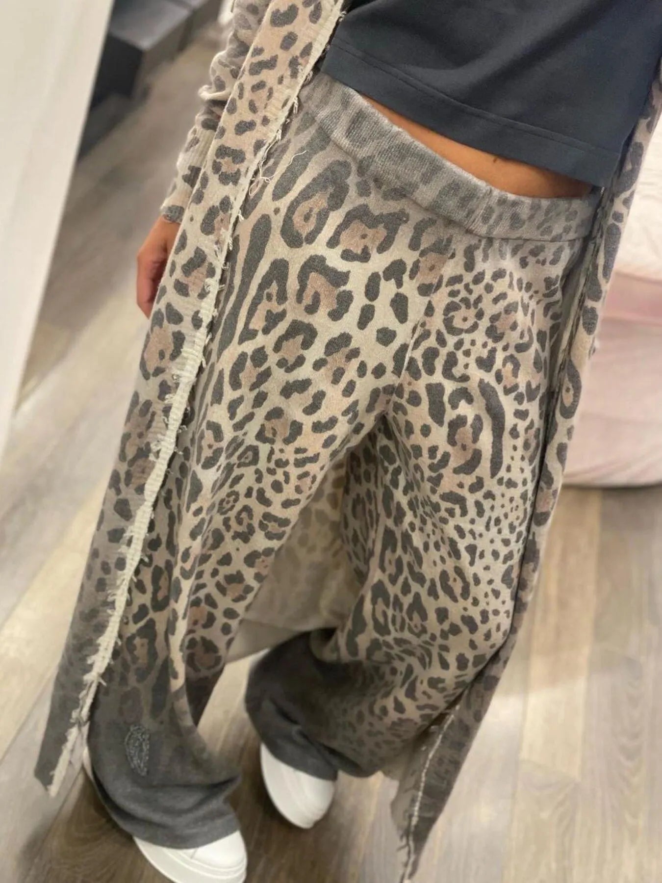 Long Sleeve Leopard Print Longline Top and Pants Set | Loungewear Sets Daverri Fashions