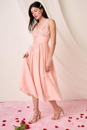 Mittoshop Ruched V-Neck Sleeveless Midi Dress | Mid Dresses Daverri Fashions