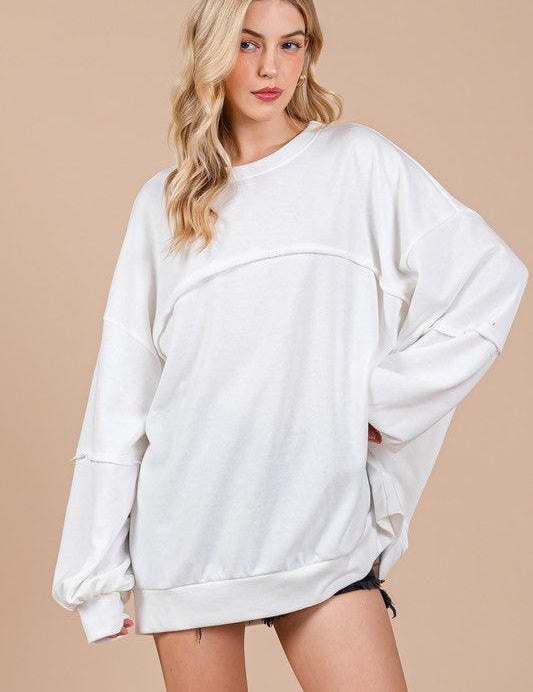 White Ces Femme Exposed Seam Long Sleeve Sweatshirt | Sweatshirts Daverri Fashions