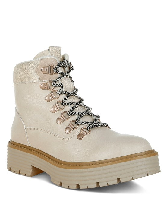 Beige Boskoff Lace-Up Chunky Warm Ankle Boots | Boots Daverri Fashions