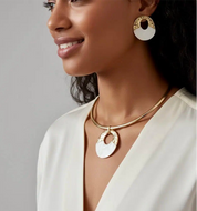 18K Gold-Plated Circle Pendant Necklace and Earrings Jewelry Set | Jewelry Sets Daverri Fashions