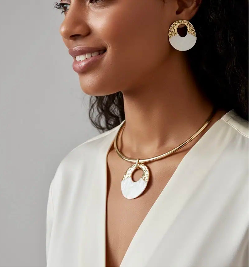 18K Gold-Plated Circle Pendant Necklace and Earrings Jewelry Set | Jewelry Sets Daverri Fashions