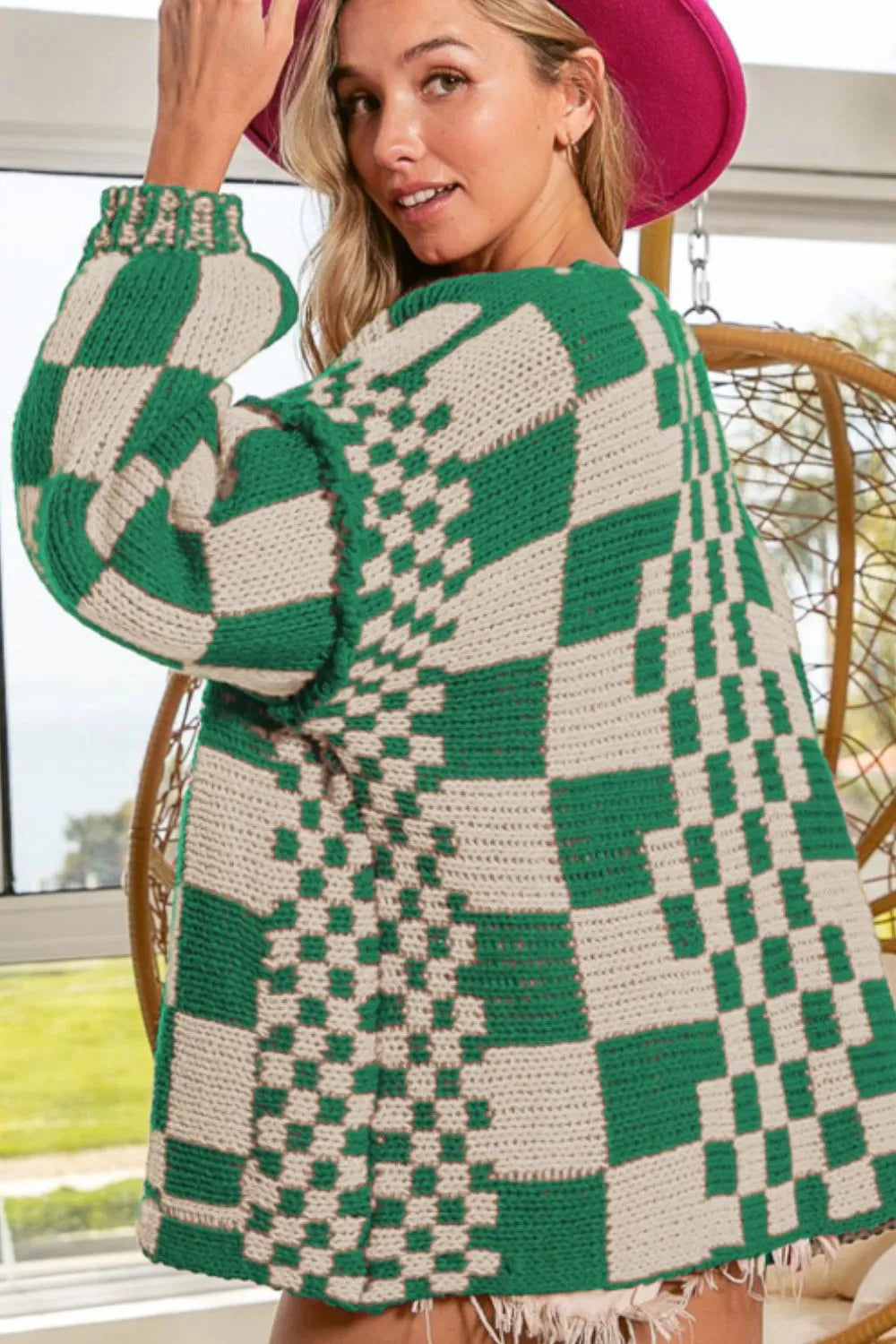 Checkered Open Front Long Sleeve Cardigan | Cardigans Daverri Fashions