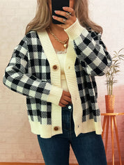 Plaid Button-Down Cardigan | Cardigans Daverri Fashions