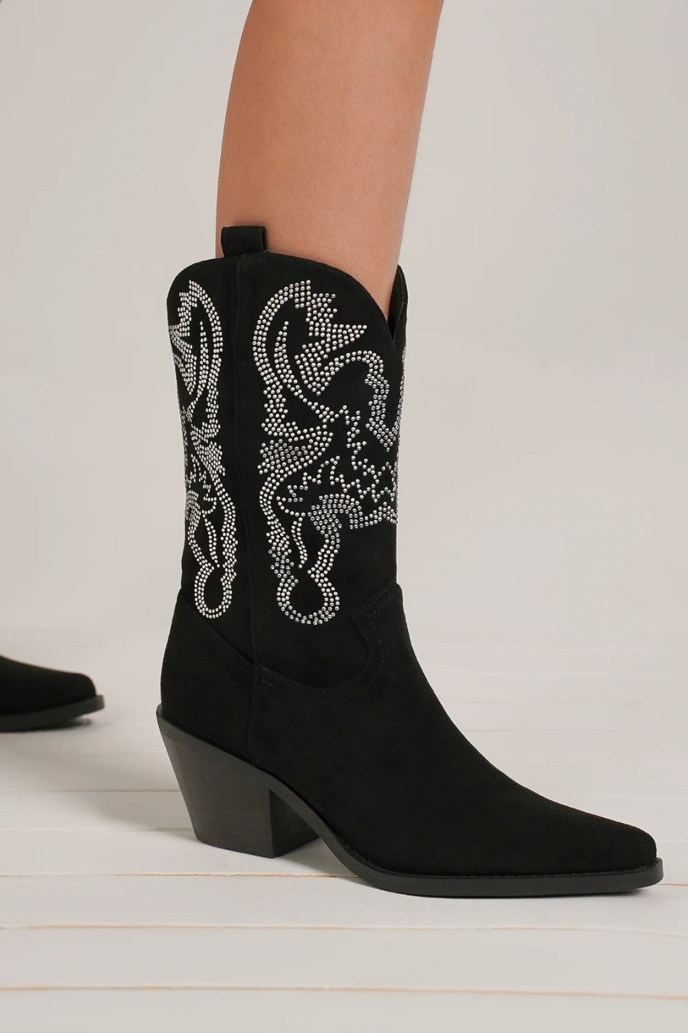 Black 9 Beast Fashion Rhinestone Detail Point Toe Boots | Boots Daverri Fashions