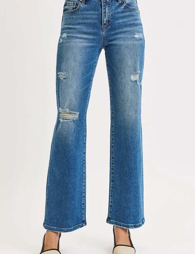 MEDIUM RISEN Full Size High Rise Ankle Straight Front Body Distressed Jeans Plus Size | Jeans Daverri Fashions