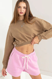 HYFVE Round Neck Long Sleeve Cropped Sweatshirt | Sweatshirts Daverri Fashions