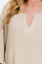 Zenana Notched Side Slit Patch Sweater | Daverri Fashions
