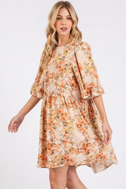 Mittoshop Flower Print Linen Blend Babydoll Mini Dress | Mini Dresses Daverri Fashions