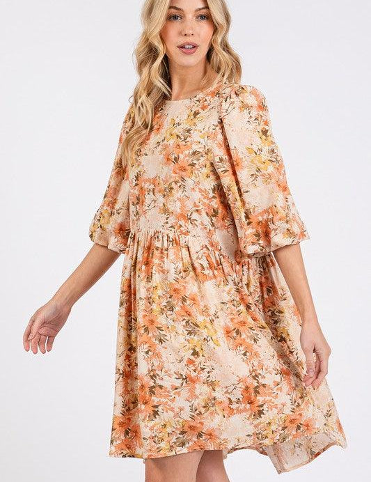 Mittoshop Flower Print Linen Blend Babydoll Mini Dress | Mini Dresses Daverri Fashions