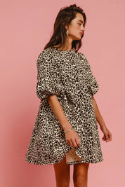 BiBi Leopard Denim Dress With Back Contrast Tie Detail | Daverri Fashions