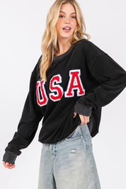 SAGE + FIG USA Letter Patch Round Neck Sweatshirt | Sweatshirts Daverri Fashions