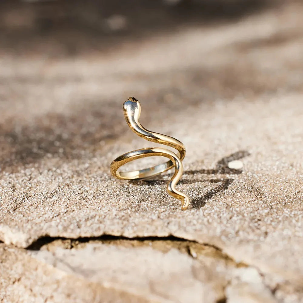 Snake Shape 18K Gold-Plated Bypass Ring | Rings Daverri Fashions